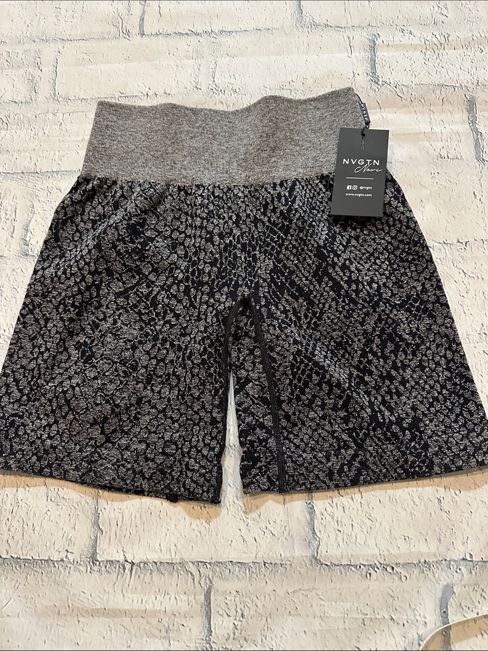 NWT NVGTN Women's Black and Gray Snake-Print High-Waist Shorts